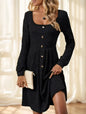 Elegant Long Sleeve Ribbed Knit Dress With Button Details Grayceful LLC