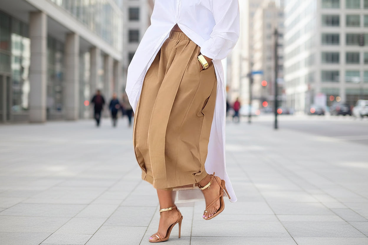 Women's Solid Color Cotton Wide Leg Cropped Pant FitiqueFit