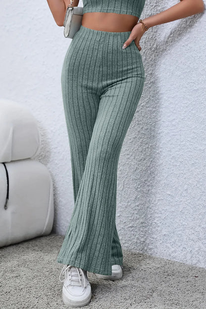 Basic Bae Full Size Ribbed High Waist Flare Pants New Era Fashion LLc