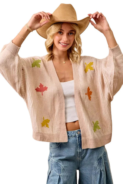 BiBi Two Tone Knit Cardigan with Leaf Patches West2East Surf