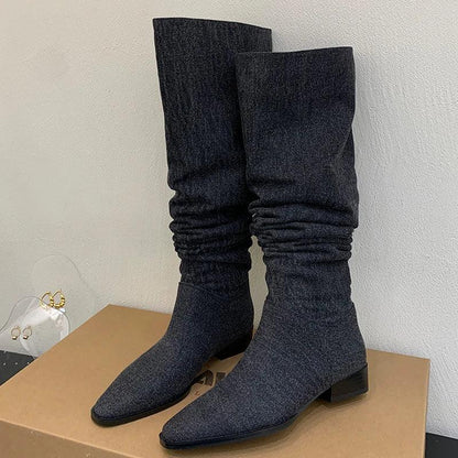 Women’s Denim Knee High Boots - Casual Cowboy Style Country in My Heart
