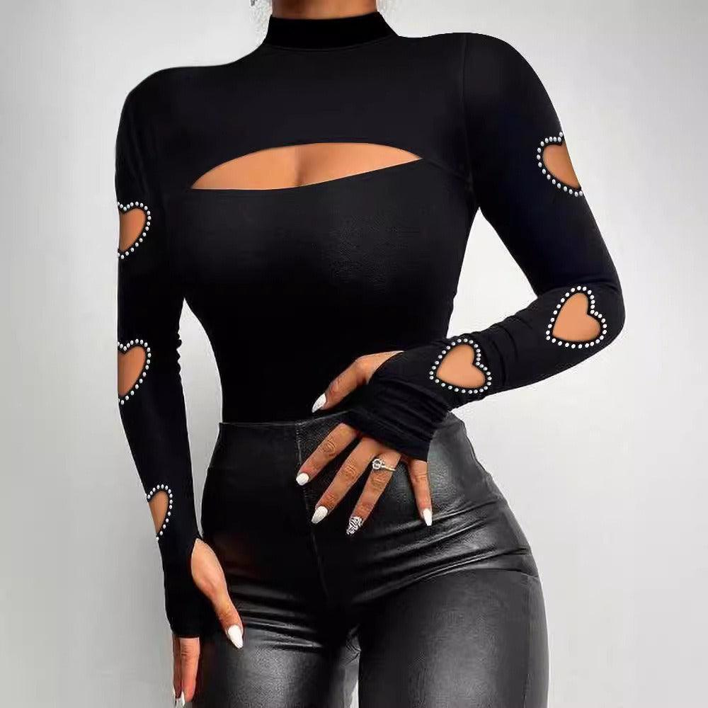 Heart Cutout Beaded Long-Sleeve Top | Sexy Country Chic Fashion for Women Country in My Heart