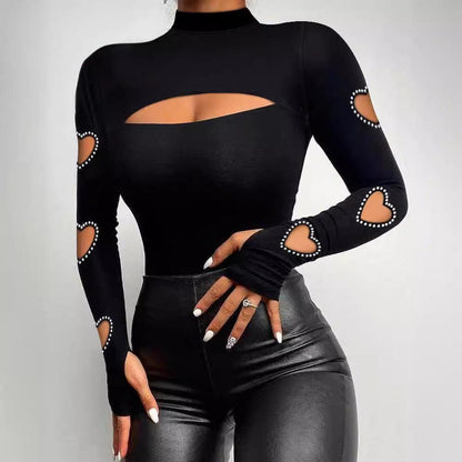 Heart Cutout Beaded Long-Sleeve Top | Sexy Country Chic Fashion for Women Country in My Heart