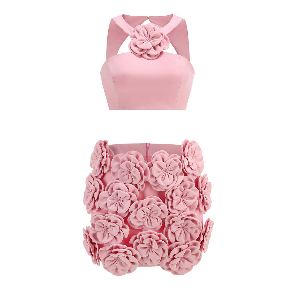 Fashion Suit Top Halter Decorative Flower Skirt See size chart under “more details” The Fashion Celestial