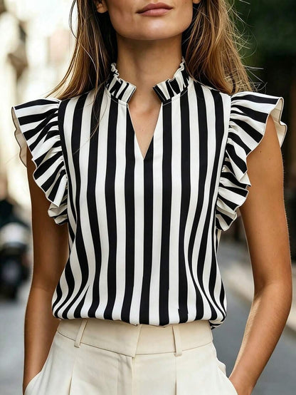 Women's Retro Ruffle-Trim Printed Sleeveless Top FitiqueFit
