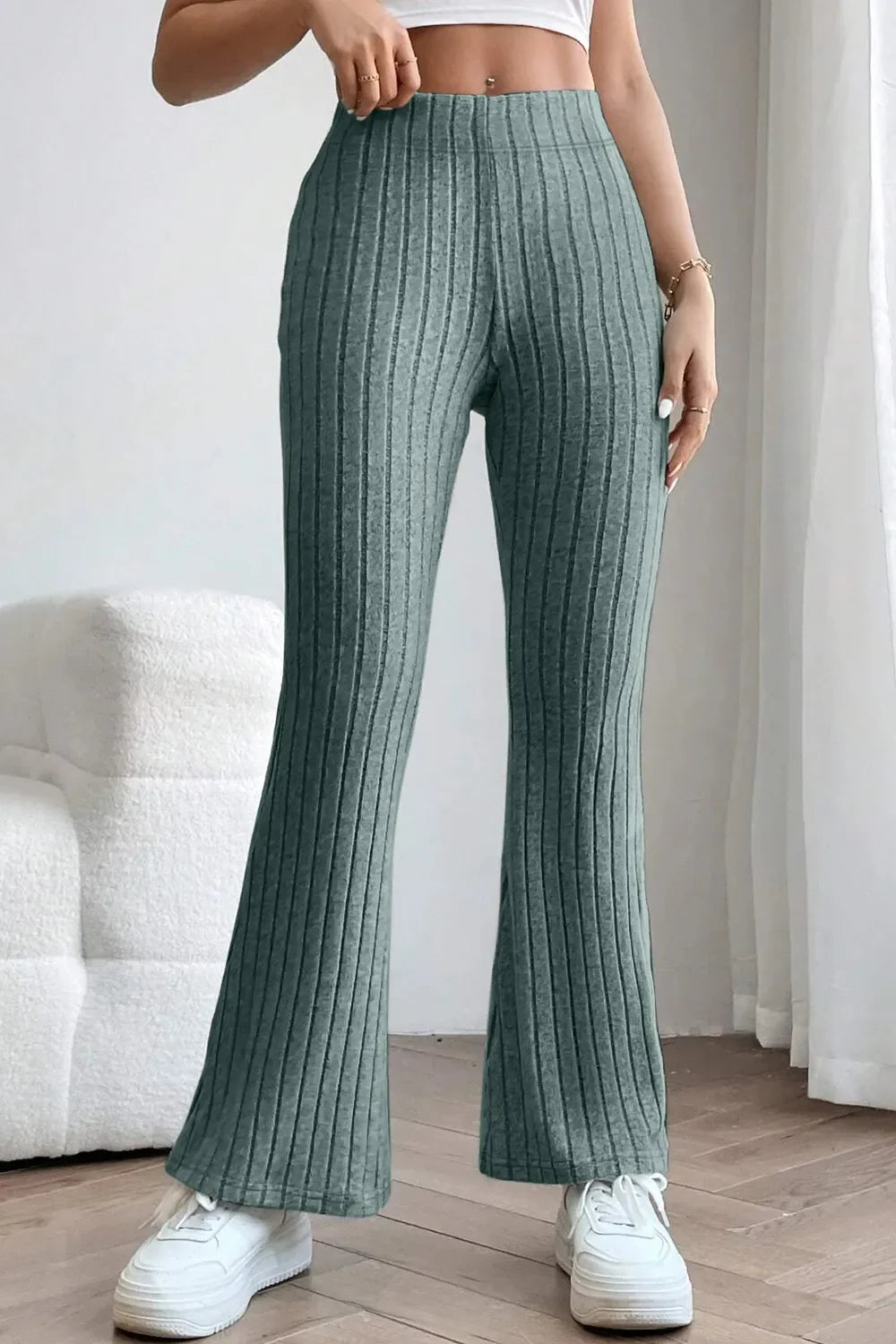 Basic Bae Full Size Ribbed High Waist Flare Pants New Era Fashion LLc
