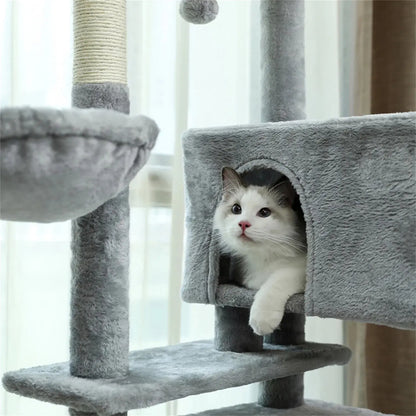 Deluxe 56" Cat Tree for Indoor Cats - Spacious Cat Tower with Plush Perches, Cozy Basket, and Durable Scratching Posts in Gray