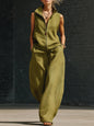 Women's Sleeveless Zippered Linen Two-Piece Set FitiqueFit