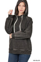 Zenana Acid Wash Fleece Hoodie with Drawstring West2East Surf
