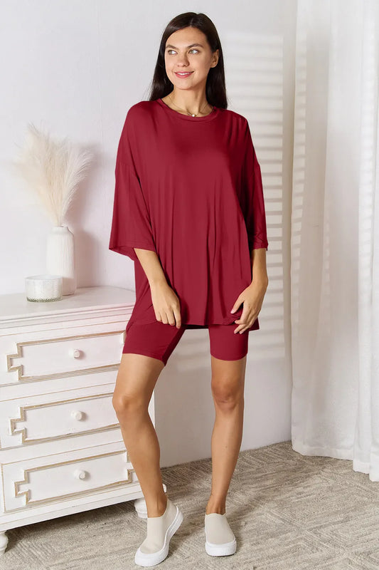 Basic Bae Full Size Soft Rayon Three-Quarter Sleeve Top and Shorts Set New Era Fashion LLc