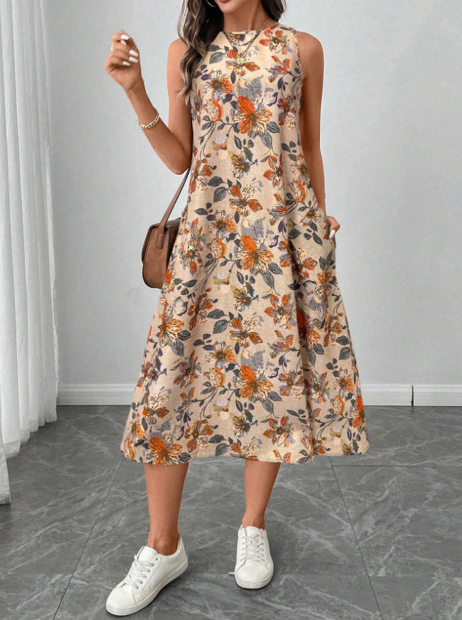Floral Print A-Line Midi Dress with Pockets | Boho Vintage FitiqueFit
