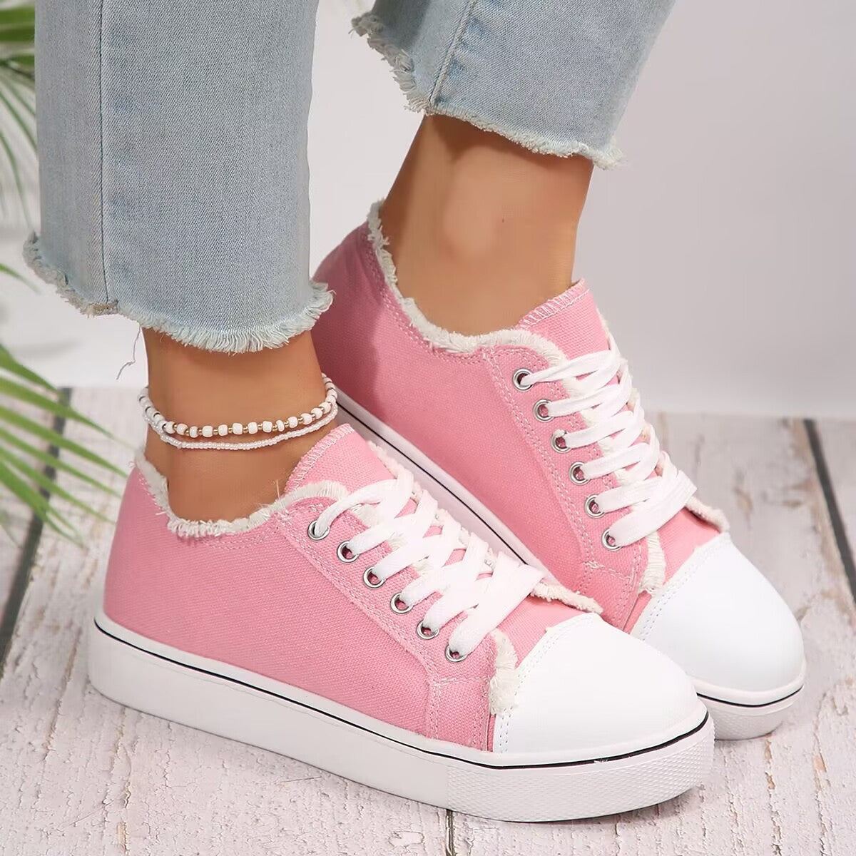 Women's Lace-Up Canvas Sneakers – Lightweight Flat Low-Top FitiqueFit