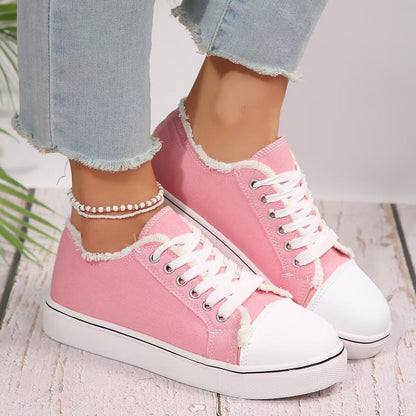 Women's Lace-Up Canvas Sneakers – Lightweight Flat Low-Top FitiqueFit