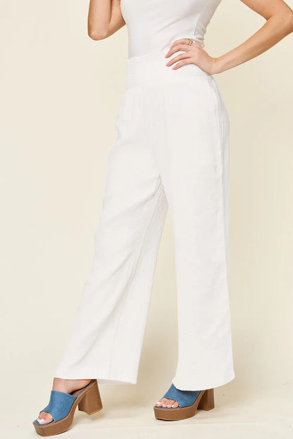Double Take Full Size Texture Smocked Waist Wide Leg Pants New Era Fashion LLc