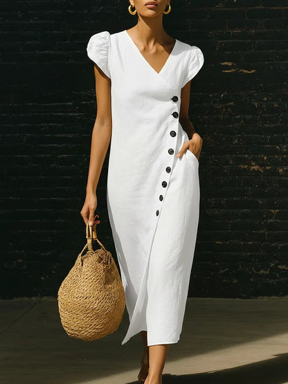 Women’s Casual V-Neck Short Sleeve Midi Dress FitiqueFit
