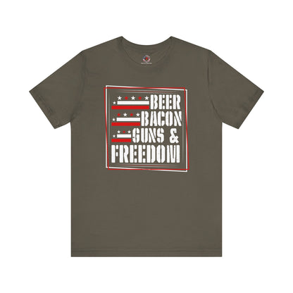 Beer Bacon Guns and Freedom T-Shirt The Devil's Pickle