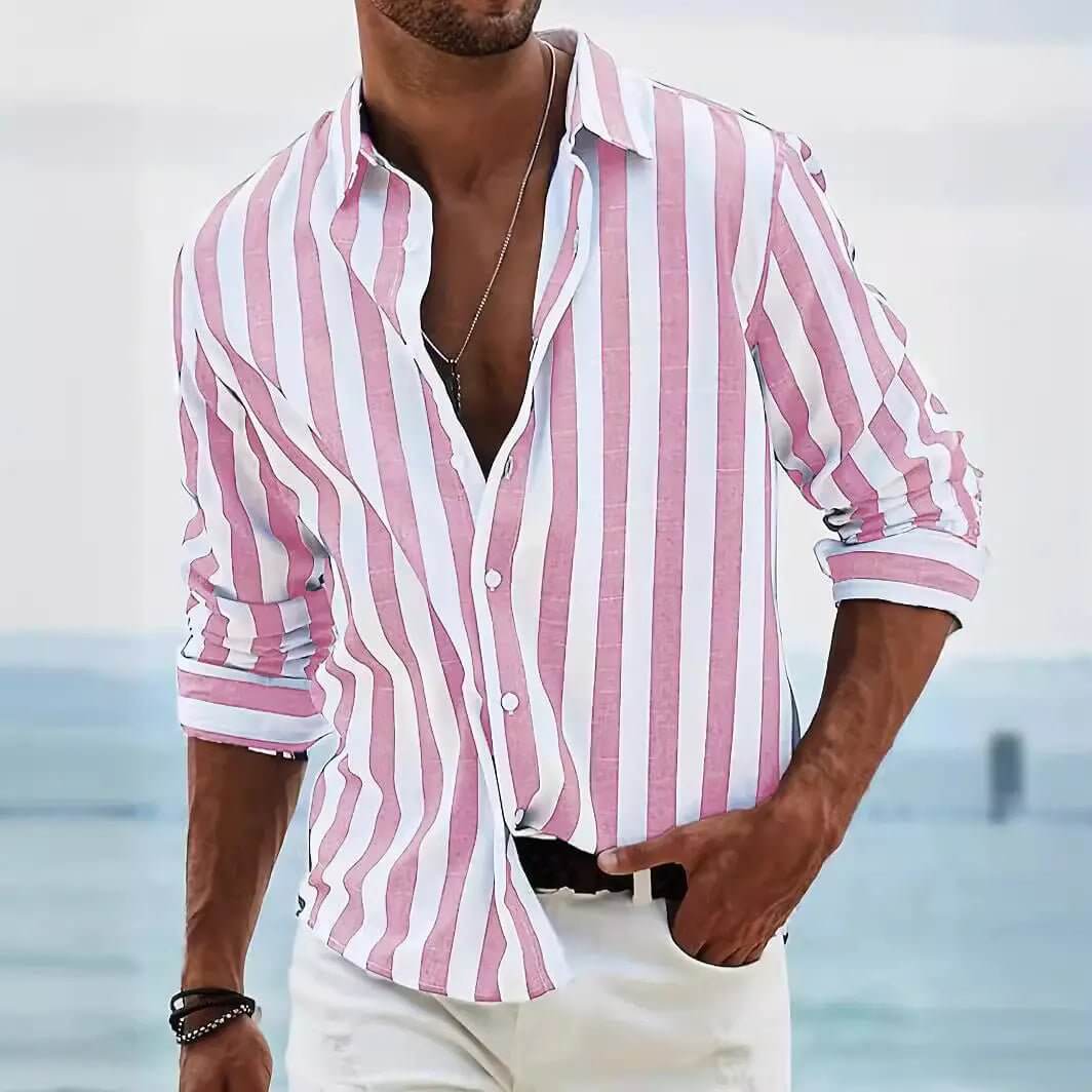 Striped Print Shirt Casual Loose Long-sleeved Shirt Men's Clothing SnagBag