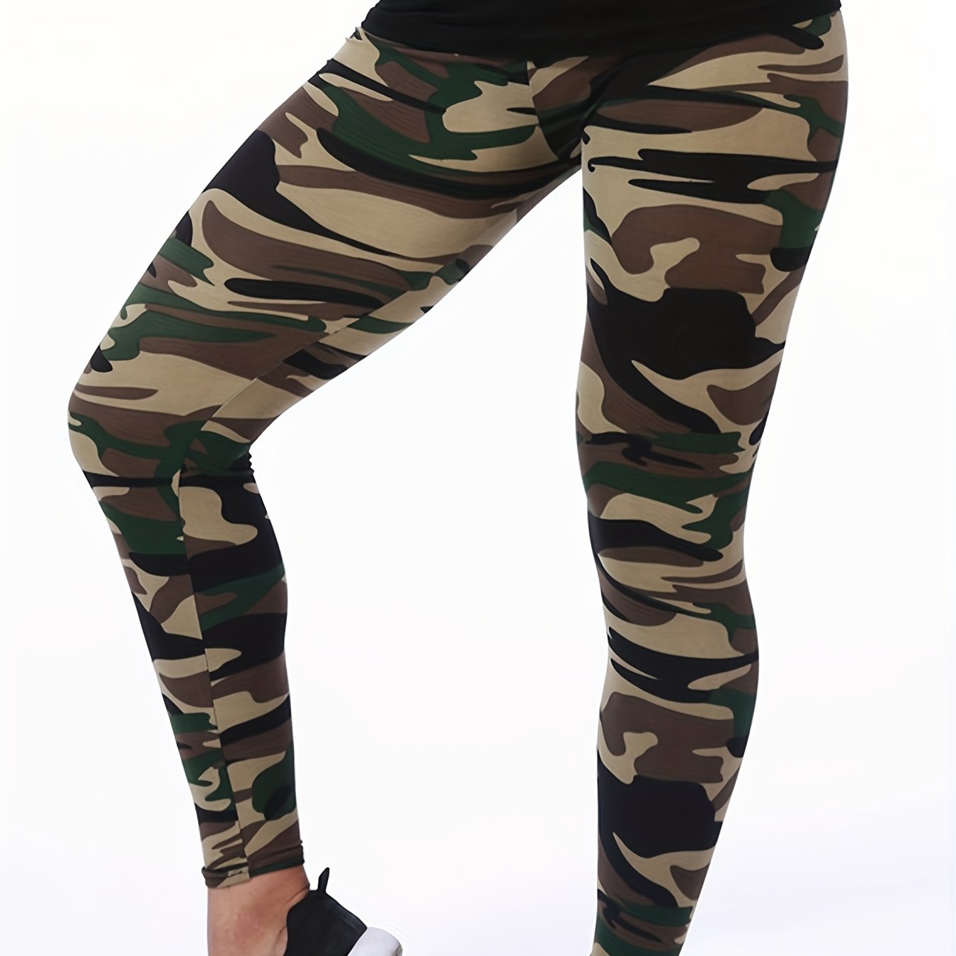 Camouflage Gray-Green Women's Casual Leggings, Cropped Length NovaCart