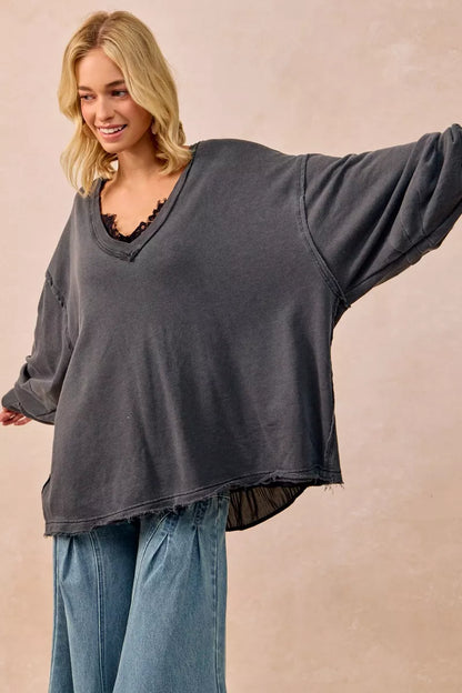 BiBi Mineral Washed French Terry Oversized Sweatshirt FitiqueFit