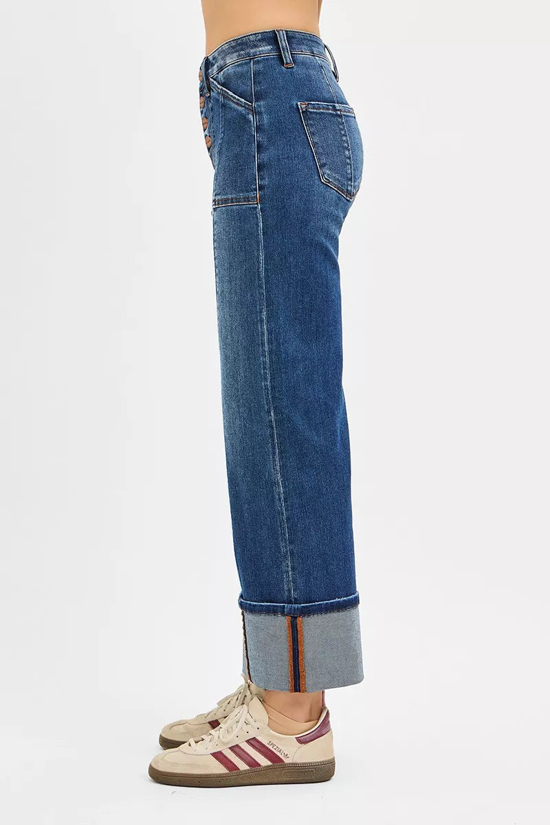 RISEN Full Size High Rise Crop Wide Straight Cuffed Jeans Plus Size Garden Naked Curves