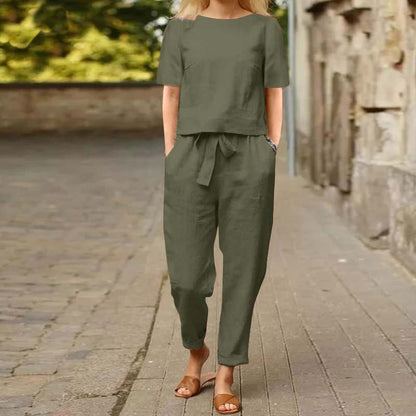 Wide-Leg Pants Two-Piece Set – Solid Color Casual Lounge Suit FitiqueFit