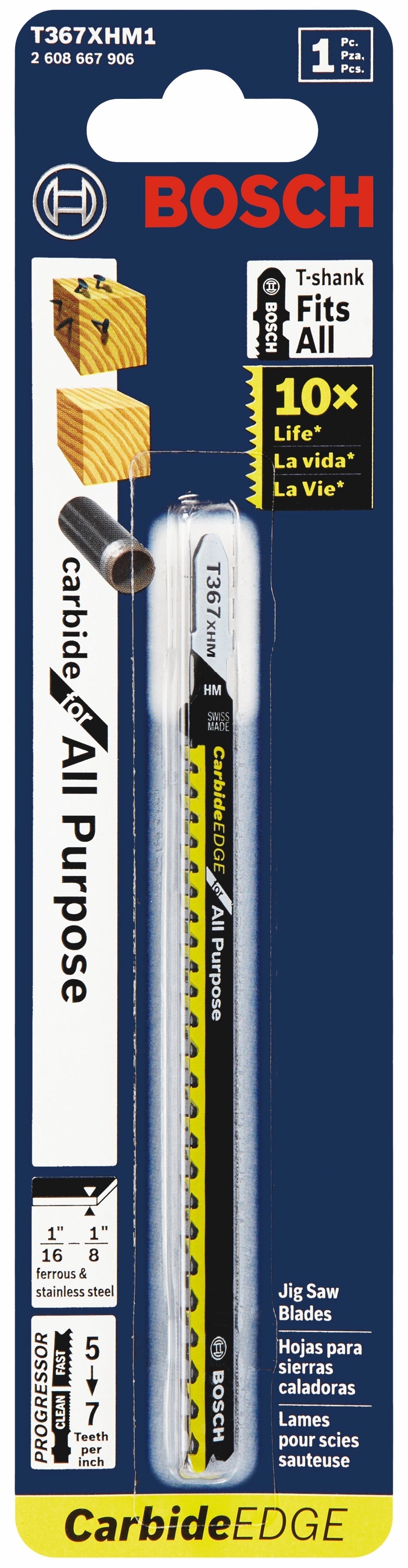 BOSCH T367XHM1 5-1/4 In. 5-7 TPI Carbide Edge for All Purpose T-Shank Jig Saw Blade VM Hardware