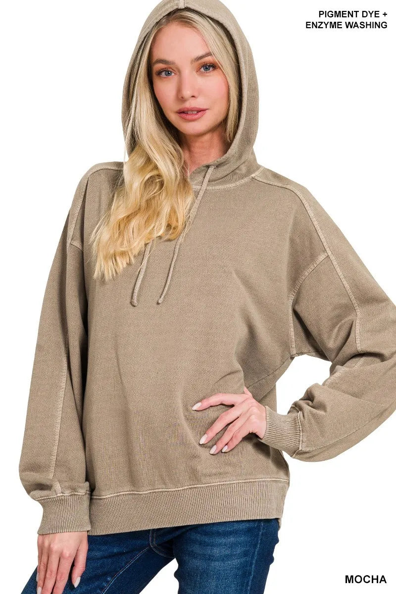 Zenana French Terry Pigment Dye & Enzyme Washing Hoodie West2East Surf