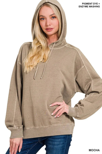 Zenana French Terry Pigment Dye & Enzyme Washing Hoodie West2East Surf