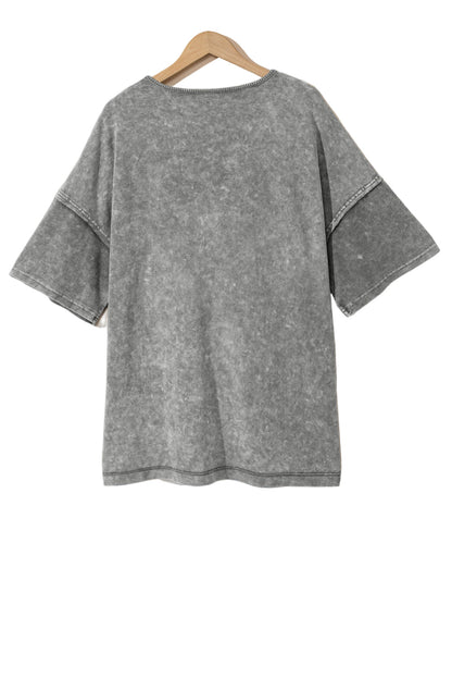 Light Grey Mineral Wash Drop Sleeve Patchwork Plus Size Tee Garden Naked Curves