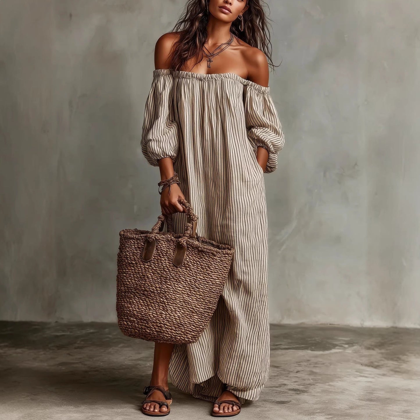 Women's Off-Shoulder Long-Sleeve Maxi Dress FitiqueFit