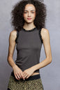 POL Round Neck Cropped Tank with Lace Trim Montret