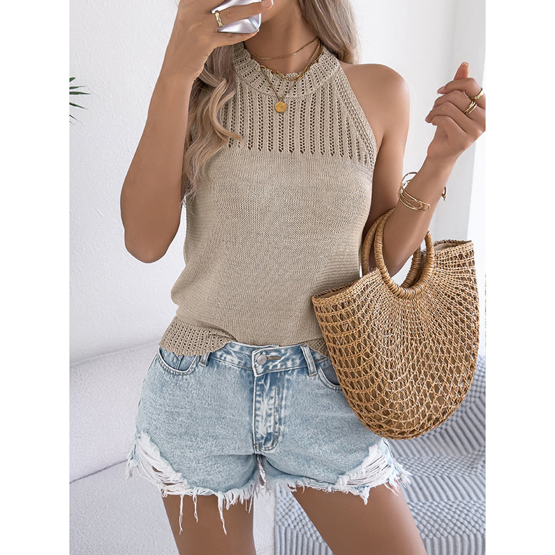 Women’s Summer Halter Tank Top – Sleeveless Racerback Knit Sweater Vest FitiqueFit