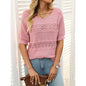 Women’s Short Sleeve Crochet Knit Hollow-Out Top FitiqueFit