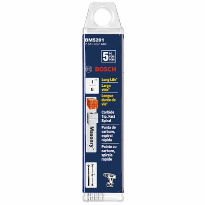BOSCH BM5201 5 pc. 1/8 In. X 2 In. X 3 In. Fast Spiral Rotary Masonry Drill Bits VM Hardware