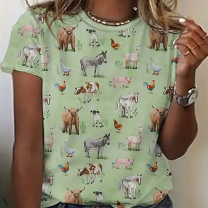 Round Neck All-Over Animal Print Short Sleeve Tee FitiqueFit