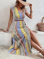 Women's Boho Geometric Print Puff Sleeve A-Line Maxi Dress – 3 Colors S–XL FitiqueFit