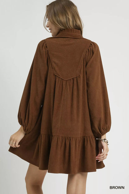 Umgee Corduroy Tiered Babydoll Dress West2East Surf
