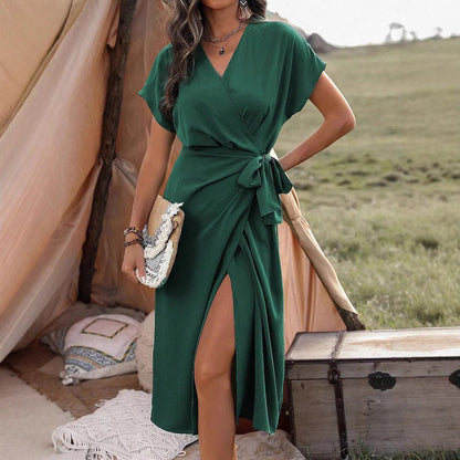 Commuting Fashion Forged Split Women's Solid Color Wrap Suspender Dress Grayceful LLC
