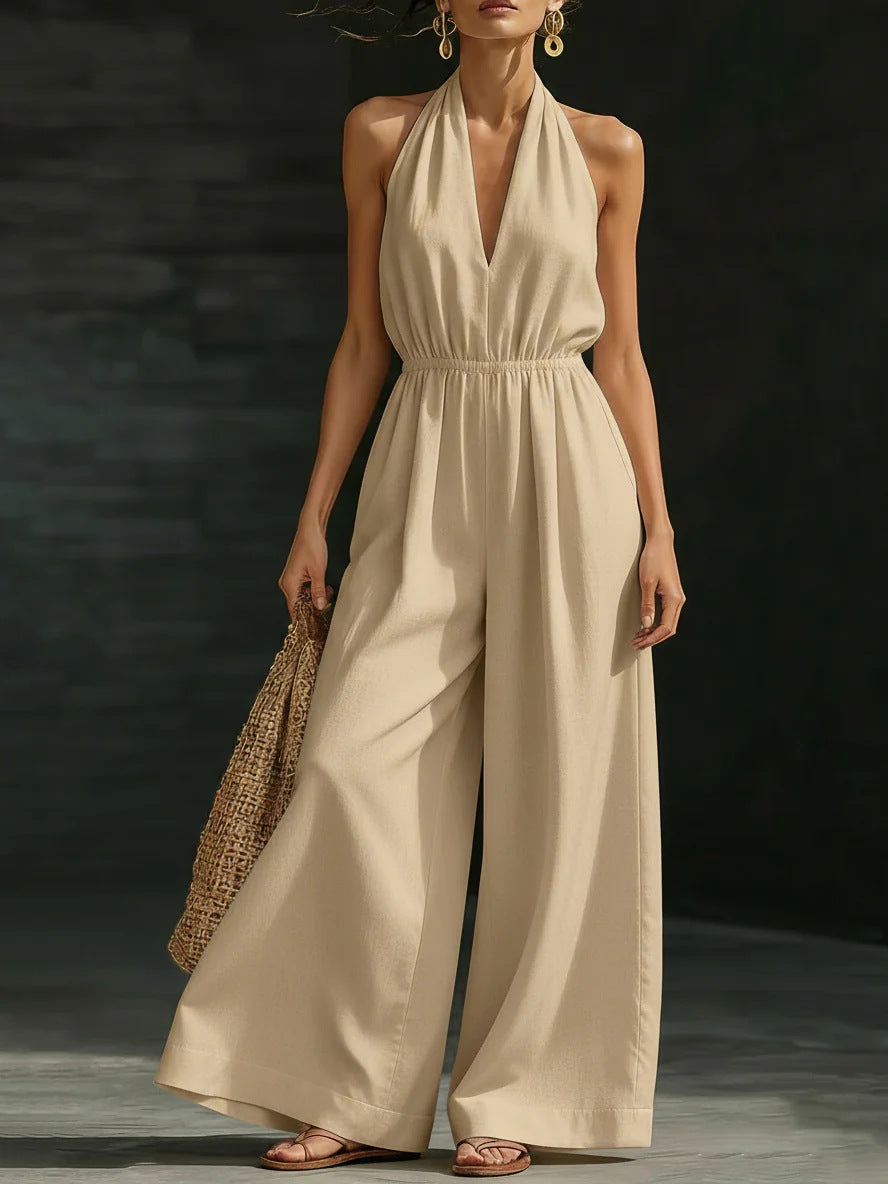 Women’s V-Neck Halter Neck Wide-Leg Jumpsuit FitiqueFit