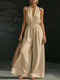 Women’s V-Neck Halter Neck Wide-Leg Jumpsuit FitiqueFit