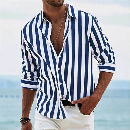 Striped Print Shirt Casual Loose Long-sleeved Shirt Men's Clothing SnagBag