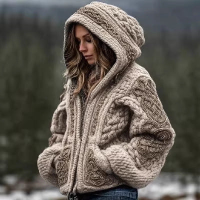 Women’s Printed Hooded Zip-Up Cardigan Sweater FitiqueFit