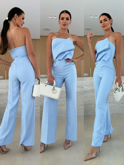 Candy-Colored Bodycon Halterneck Backless High-Waist Wide-Leg Jumpsuit FitiqueFit