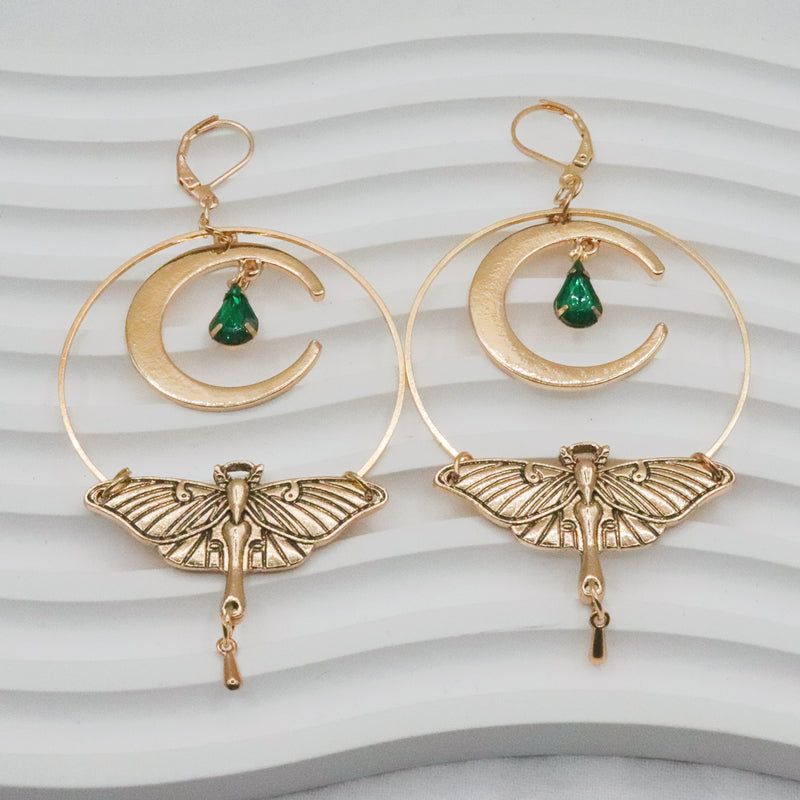 Vintage Crescent Moon Gemstone Earrings for Women, Featuring Bohemian Moth Drop Tassel Accessories. NovaCart