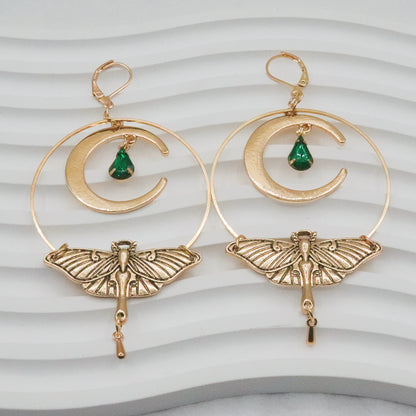 Vintage Crescent Moon Gemstone Earrings for Women, Featuring Bohemian Moth Drop Tassel Accessories. NovaCart