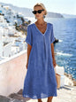 Patchwork Asymmetrical Maxi Dress – Relaxed V-Neck Style FitiqueFit