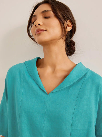 100% Linen V-Neck Short Sleeve Shirt SIERRA LINTICO