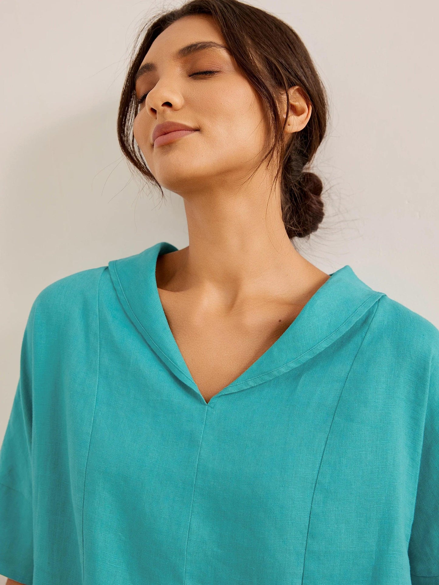 Linen V Neck Short Sleeve Shirt SIERRA LINTICO