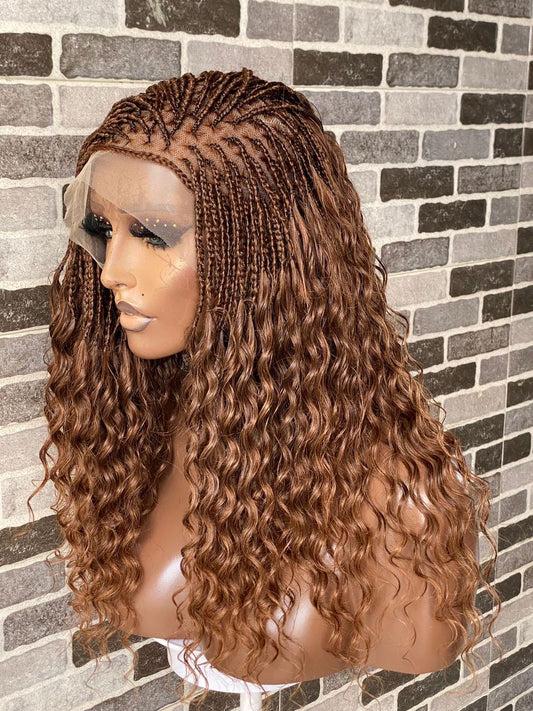 Wet And Wavy Knotless Braid Wig (100% Raw Human Hair) Color 30, HD Full Lace Poshglad Braided Wigs