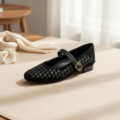 Women's Sheepskin Mary Jane Shoes – Single Strap Round Toe Flat Leather Shoes FitiqueFit
